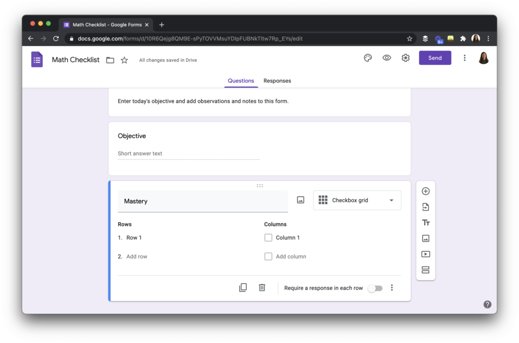 Google Forms digital checklist